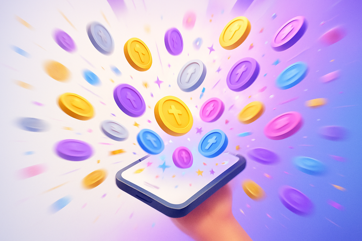 Colorful cam tokens representing Cam4's diverse token system